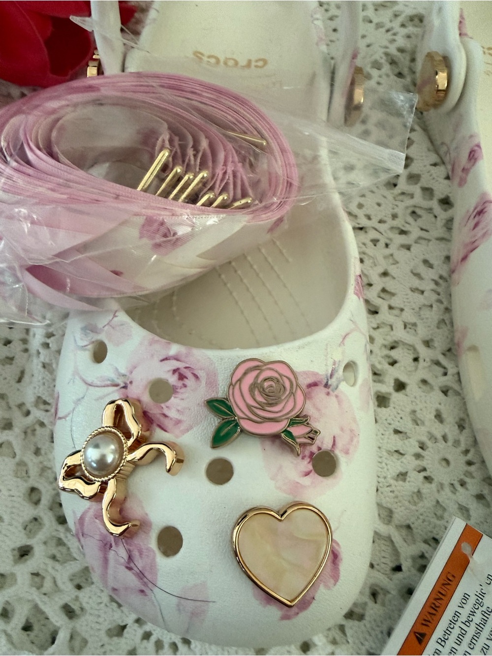 Crocs x LoveShackFancy Classic Ballet Flat NIB Pink White W8 - Picture 3 of 12